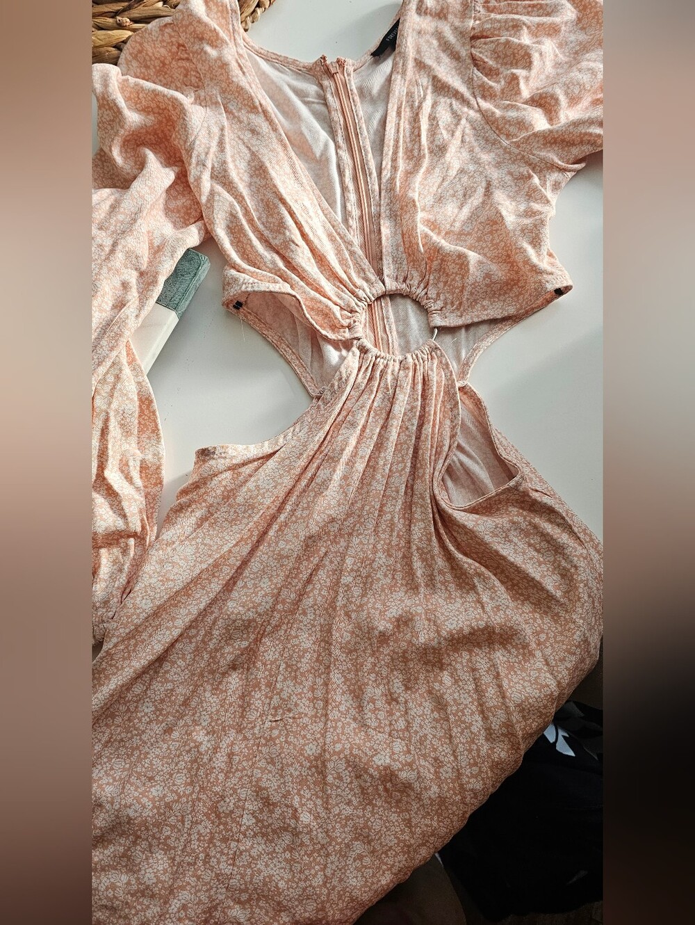 Forever 21 Peach Floral Cutout Maxi Dress
